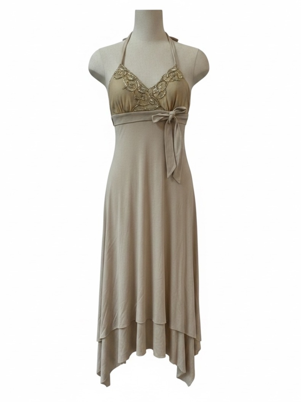 Vintage Trixxi Halter Empire Waist Midi Dress Sequin Y2K Fairy Coquette Hoco